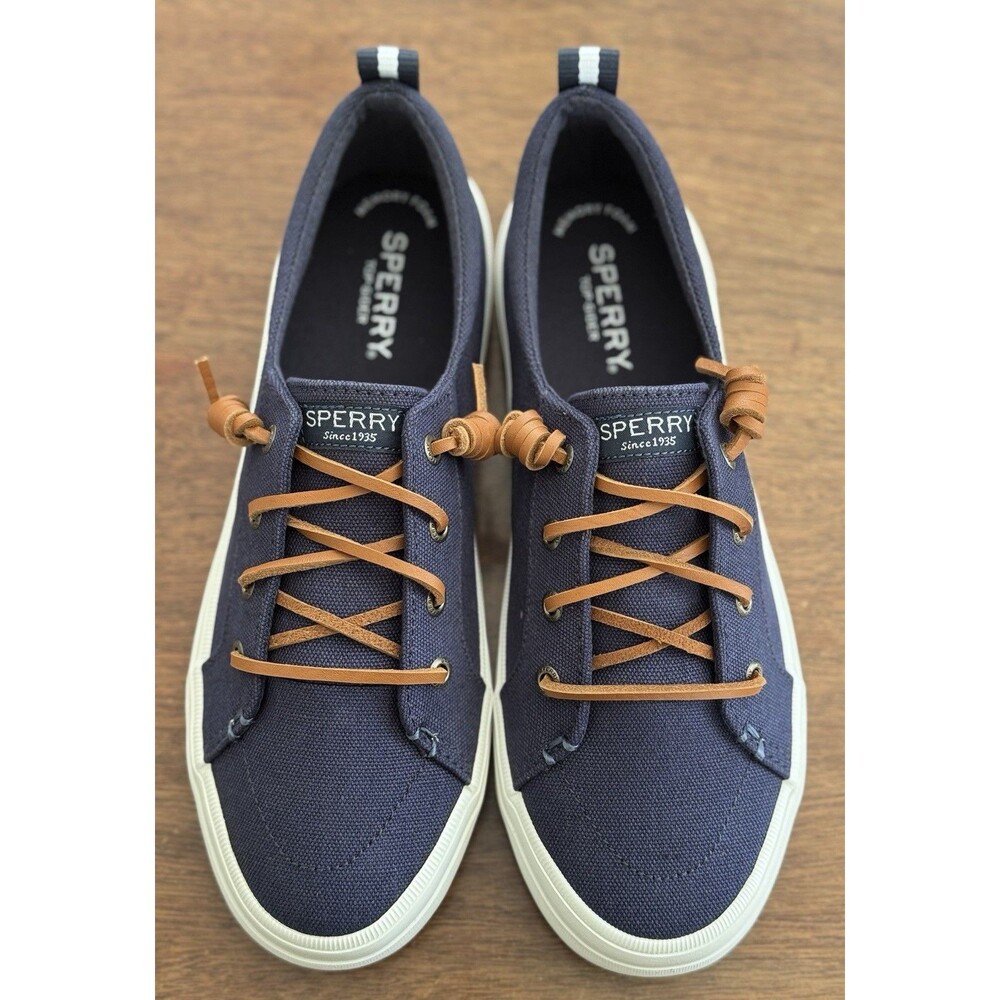 Women’s Size 8 Sperry Crest V Linen Navy STS98642 Boat Shoes NIB - Picture 2 of 8
